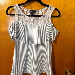 Joe Boxer Women's Lace Striped Blouse - Black and White